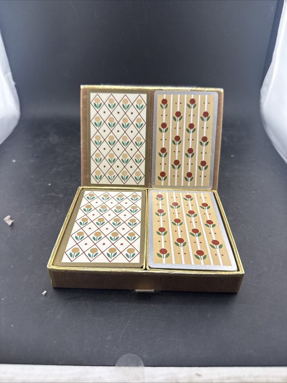 Vintage Congress Designer Series Playing Cards Double Deck Rose Trellis Case